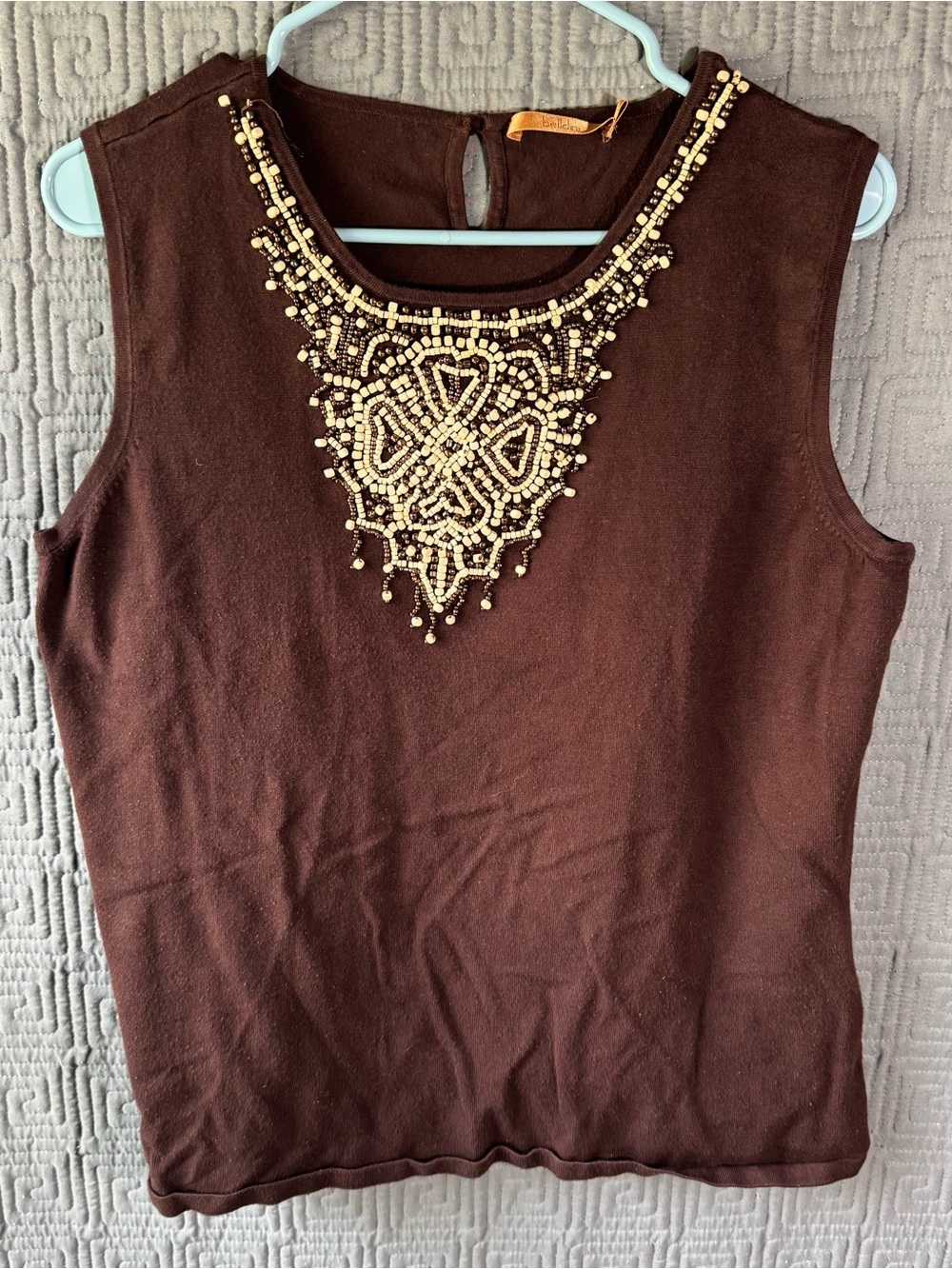 Belldini Blouse Women’s 1x Brown Tank Viscose Blend Beaded
